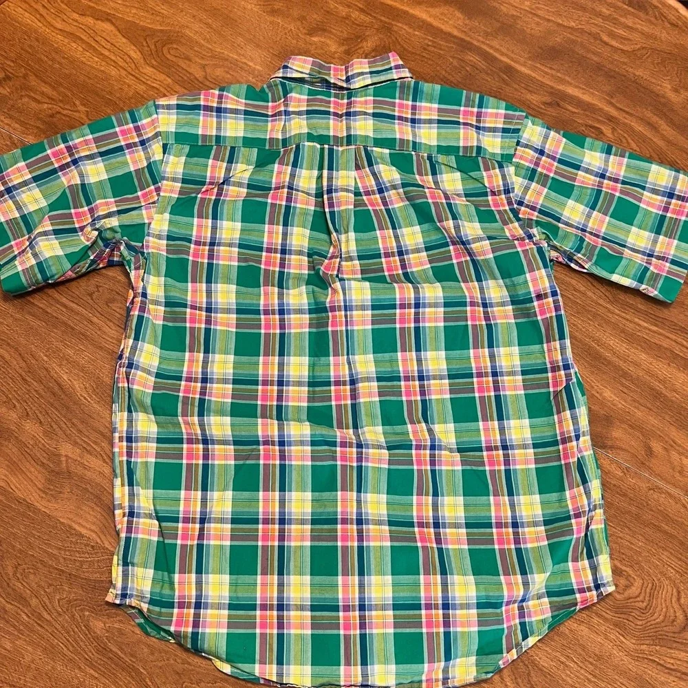 Ralph Lauren Boys Short Sleeve Plaid Preppy Button Down Size L 16/18